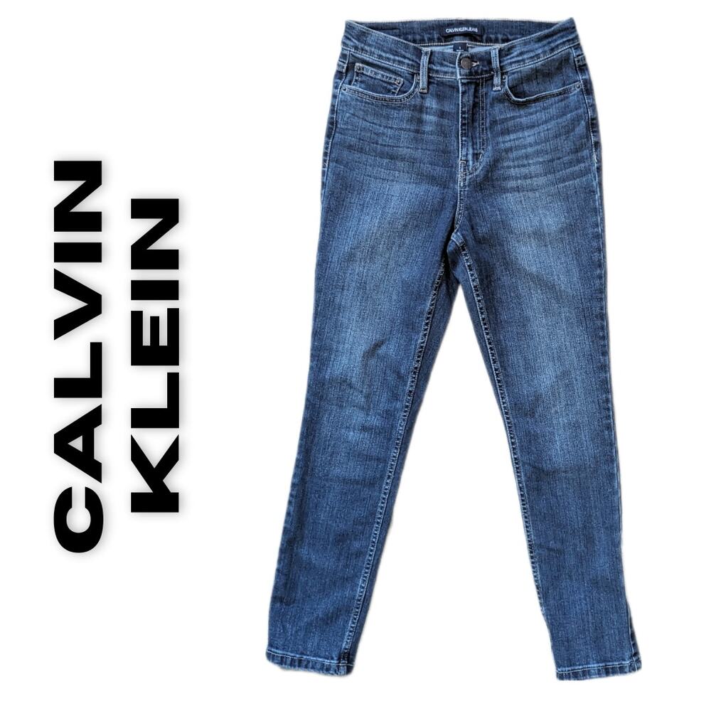 Calvin Klein Womens Jeans 6 Blue Denim High Rise Skinny Stretch Light Distressed